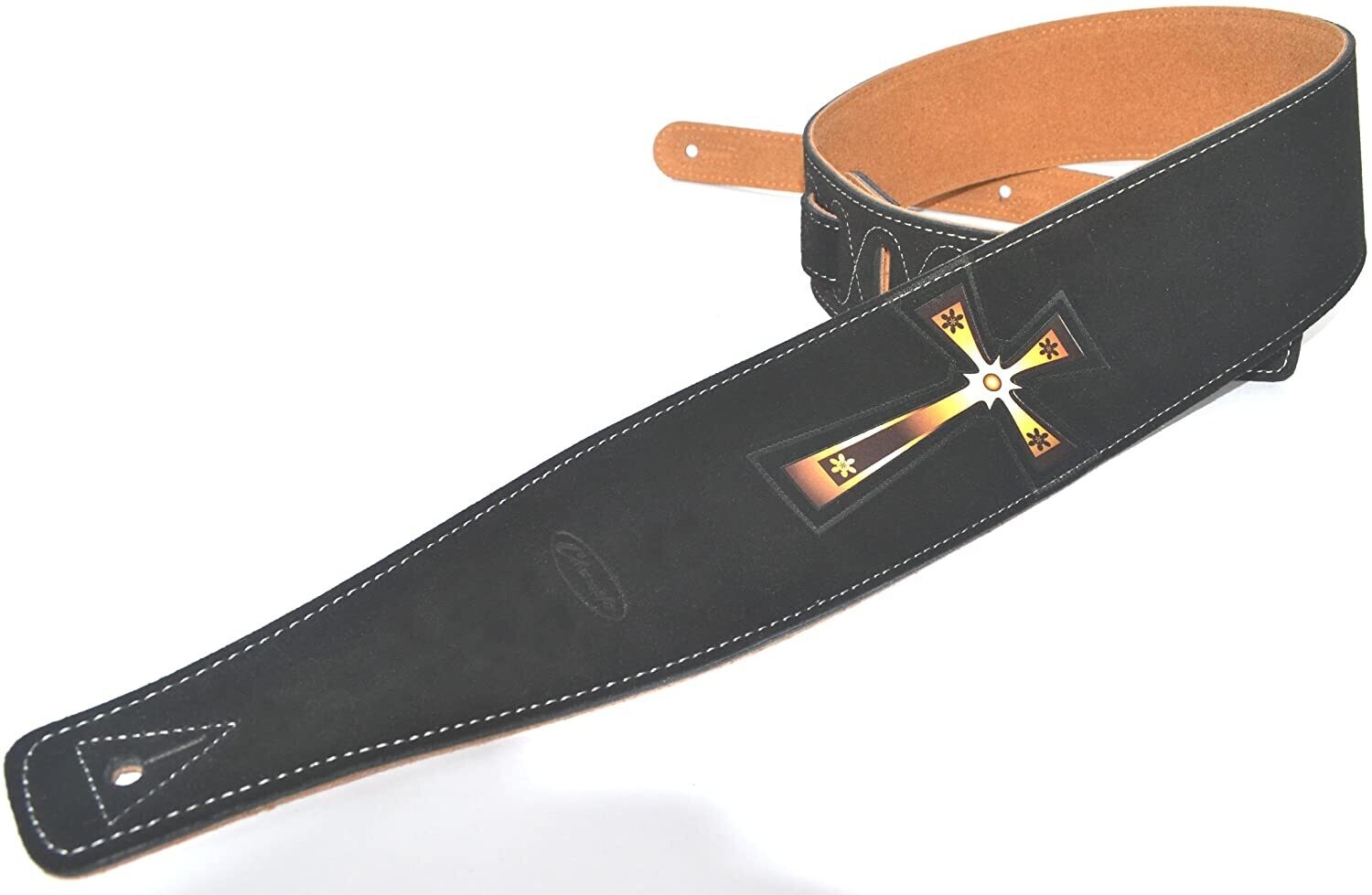 Guitar strap Electric Acoustic Bass Black suede with Celtic Cross by Clearwater