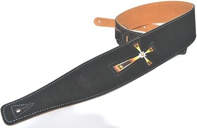 Guitar strap Electric Acoustic Bass Black suede with Celtic Cross by Clearwater
