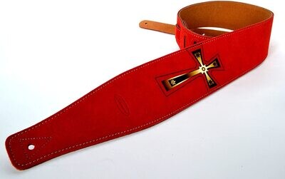 Guitar strap Electric Acoustic Bass Red suede with Celtic Cross by Clearwater