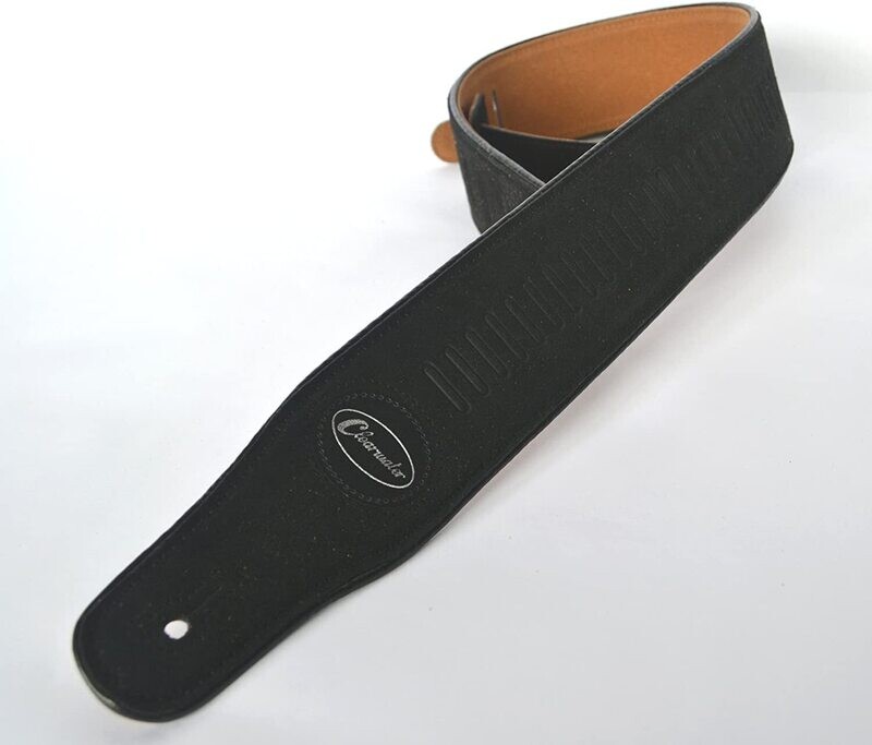 Guitar Strap Electric Acoustic or Bass Black embossed Bar design Suede 3" wide