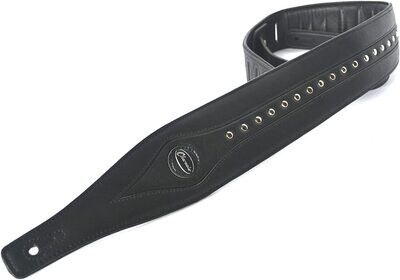 Guitar Strap Electric Acoustic or Bass Black Leather Studded Padded 3 inch wide