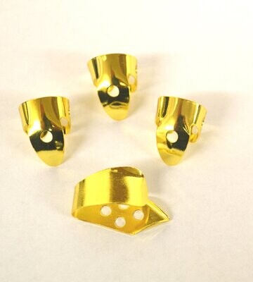 GENUINE GOLD PLATED METAL FINGER PICKS & REINFORCED THUMB PICK SET BY CLEARWATER