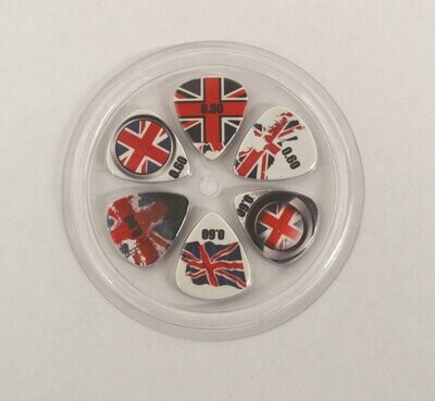 Guitar pick pack 6 Union Jack image plectrums 0.60mm gauge by Clearwater