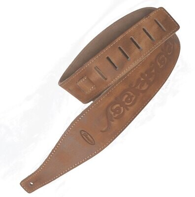 Guitar Strap Electric Acoustic or Bass Light Brown Leather embossed Fleur De Lis style design by Clearwater