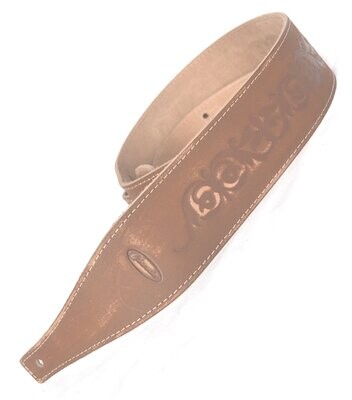 Guitar Strap Electric Acoustic or Bass Distressed Brown Leather Embossed Fleur De Lis style design