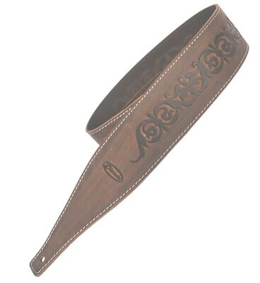 Guitar Strap Electric Acoustic or Bass Dark Brown Leather Fleur De Lis style by Clearwater
