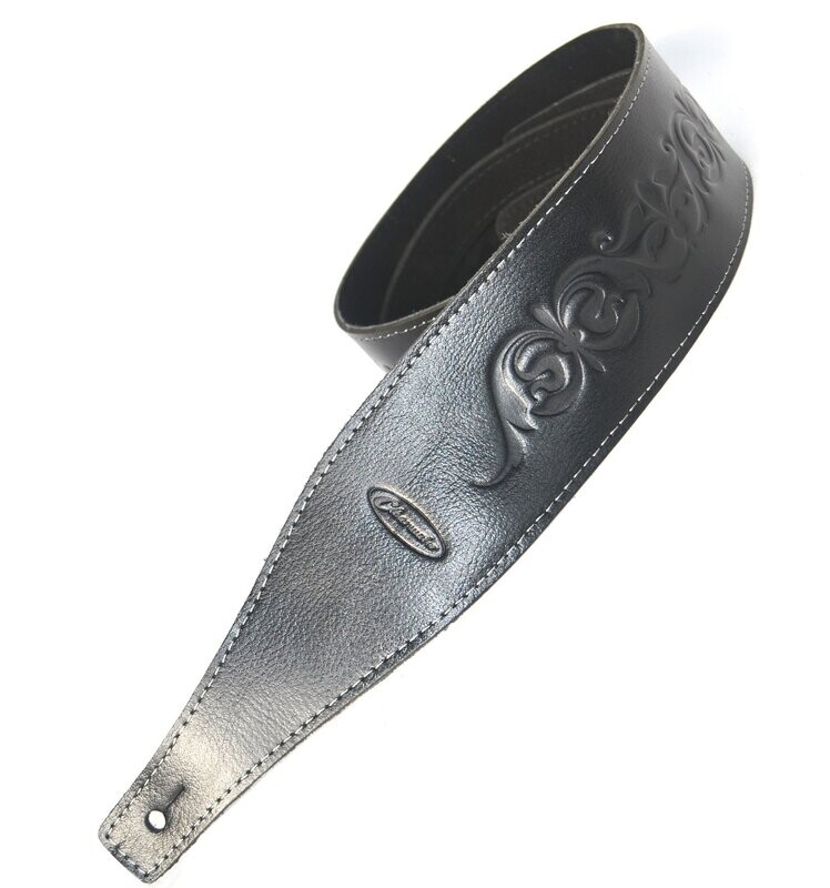 Guitar Strap Electric Acoustic or Bass Black Leather Fleur De Lis style design