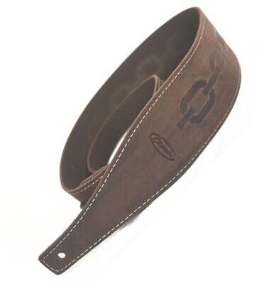 Guitar Strap Electric Acoustic or Bass Distressed Dark Brown Leather embossed Chain link design