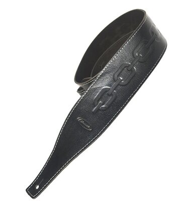 Guitar Strap Electric Acoustic or Bass Black Leather with embossed Chain link design by Clearwater