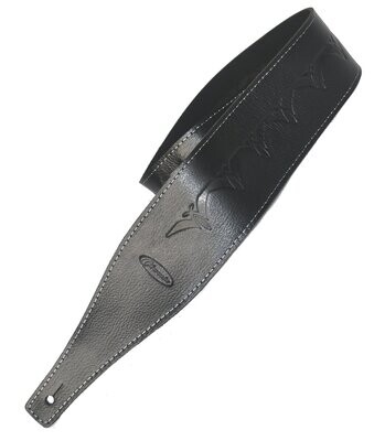 Guitar Strap Electric Acoustic or Bass Black Leather with Intricate embossed design by Clearwater