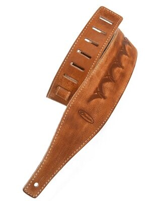 Guitar Strap Electric Acoustic or Bass Distressed Brown Leather Embossed relief design