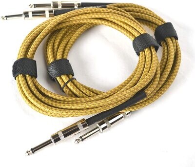 Guitar leads noiseless cable 10ft / 3m Jack to Jack Qty 2 in Yellow by Boston