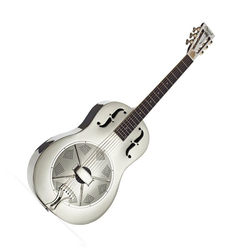 Resonator Guitar Nickel Plated Steel Body Biscuit Cone F holes  by Ozark