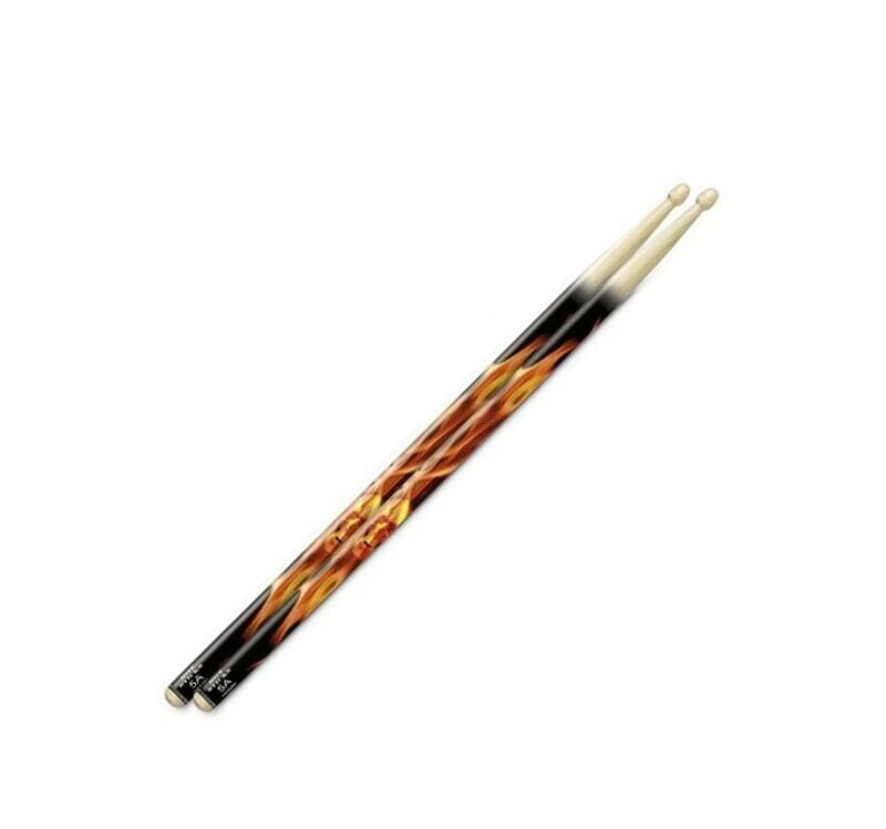 Drum Sticks 5A Wood Tip Artisticks Flaming Skull Hot Sticks