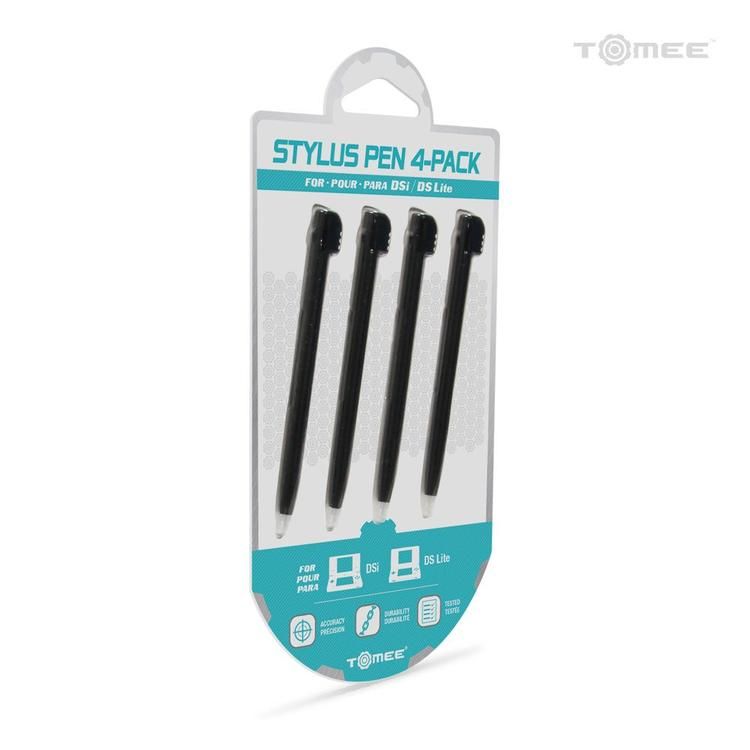 Stylus 4-Pack for Nintendo DS Lite - Solid Handle, Premium Tip - Black (Tomee)