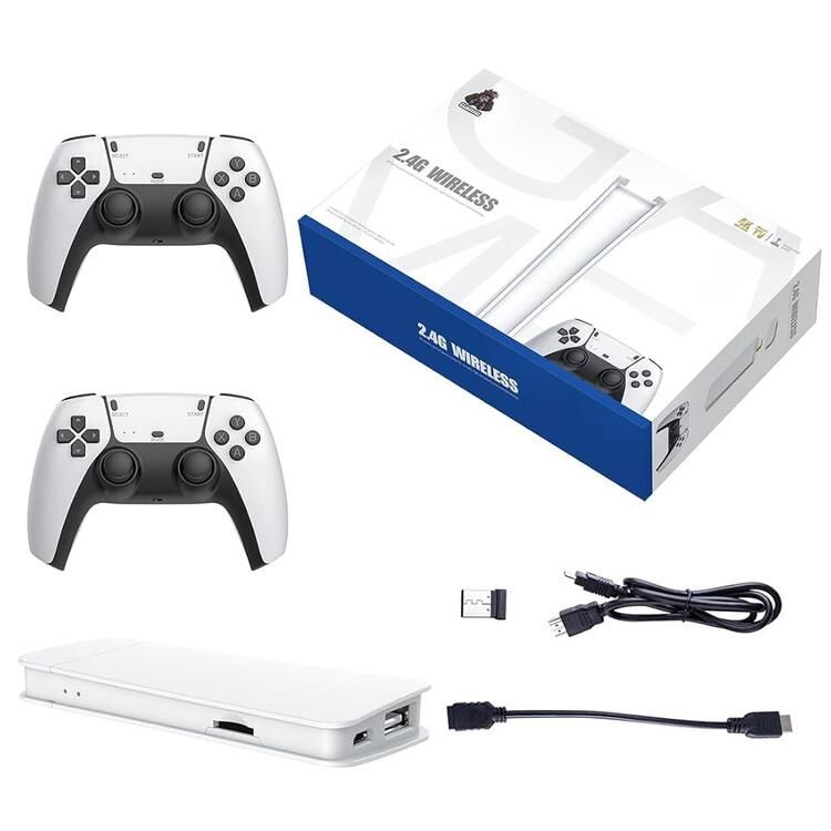 Game Stick Lite - White w/ USB 2.4GHz Wireless Controller Pair (DualSense Style)