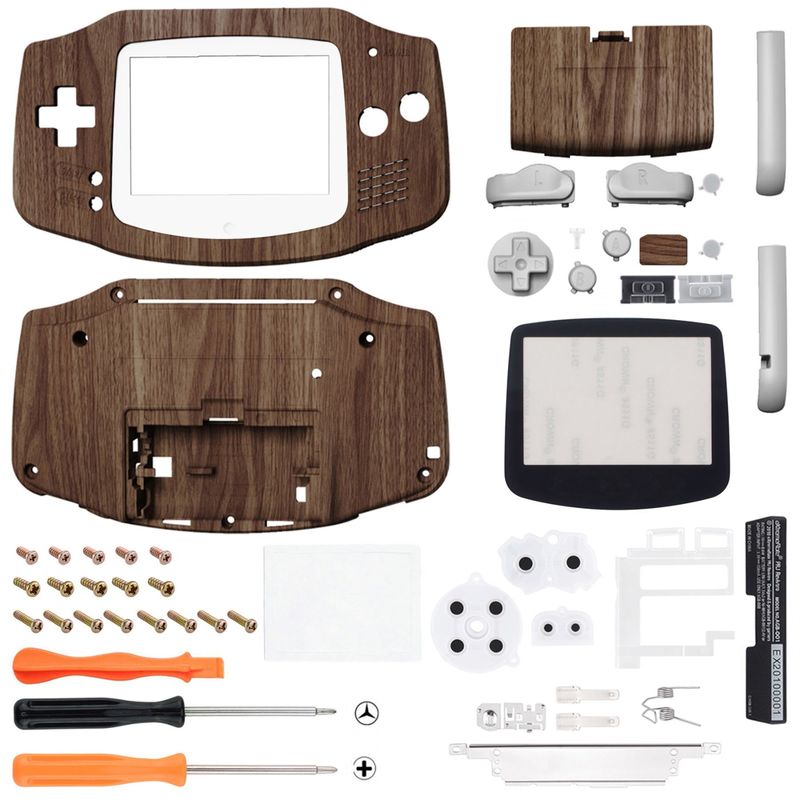 eXtremeRate Premium Complete Set for AGB-001 GBA - S-Touch H-Dip Wood Grain Cnsl. & S-Gloss Gray Bttns. TAGS2001 [Retail Pack / Shell Kit Set]