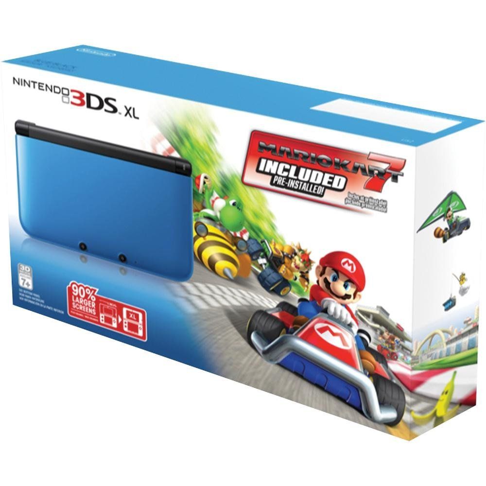 Nintendo 3DS XL ("O3DS XL") SPR-001 - Blue on Black: Mario Kart 7 Pre-Installed Bundle [Retail Pack / Complete Set]