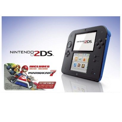 Nintendo 2DS ("O2DS") FTR-001 - Electric Blue 1 (Blue Accents on Black): Transferable Digital Bundle: MK7 [Retail Pack / Complete Set]