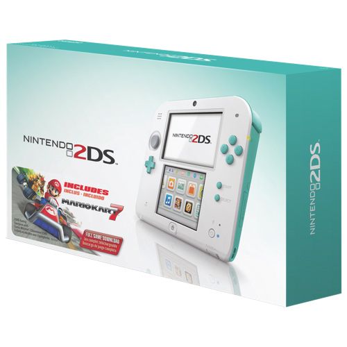 Nintendo 2DS ("O2DS") FTR-001 - Sea Green (Sea Foam Accents on White): Mario Kart 7 Pre-Installed Bundle [Retail Pack / Complete Set]