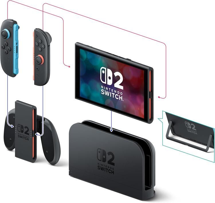 Switch 2 BEE-001 Bundle: Light Red & Blue on Black Joy Con 2 - Mario Kart World Digital Voucher Bundle (Sticker) [Retail Pack / Complete Set]