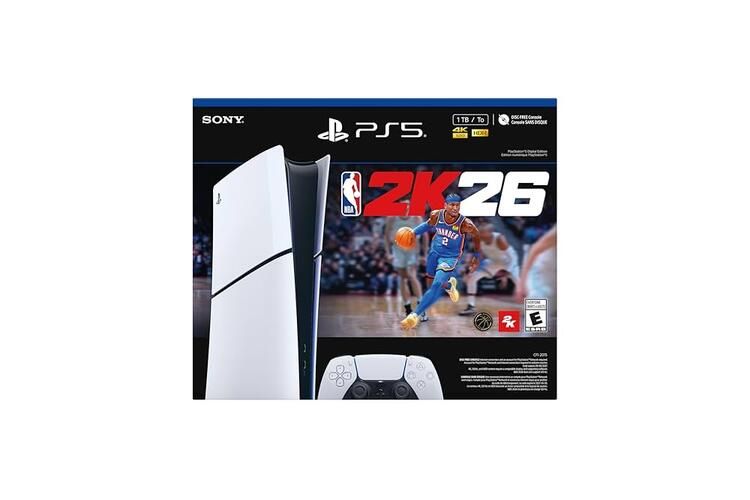 PlayStation 5 Slim CFI-2015B - Digital Starter Edition, 1000GB, 842GB Usable - White on Black: NBA 2K26 Digital Voucher Bundle [Retail Pack / Complete Set]