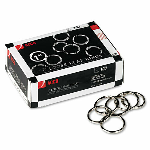Acco Metal Book Rings, 1&quot; Diameter, 100 Rings/Box