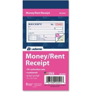 Adams Money Receipt Book -2 3/4&quot; X 5 3/8&quot;