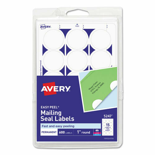 Avery Printable Mailing Seals, 1&quot; dia., White, 600/Pack