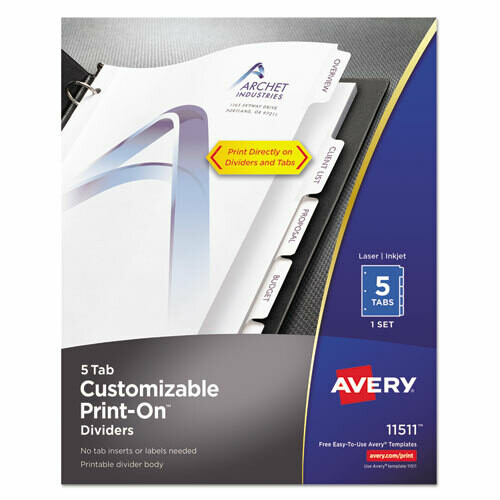 Avery Customizable Print-On Dividers, 5-Tab, Letter