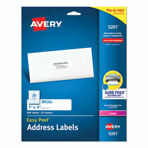Avery Address Labels, Laser Printers, White, 1&quot; x 4&quot;