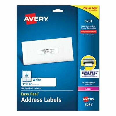 Avery Address Labels, Laser Printers, White, 1" x 4"