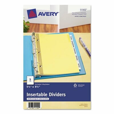 Avery Insertable Standard Tab Dividers, 5-Tab, 8 1/2 x 5 1/2