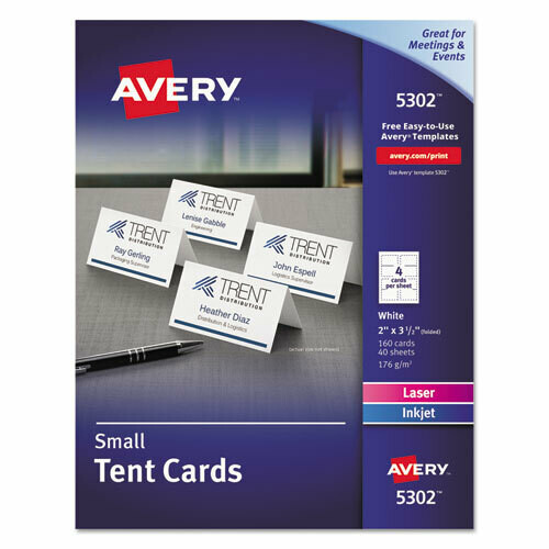 Avery Small Tent Card, White, 2 x 3 1/2, 4 Cards/Sheet, 160/Box