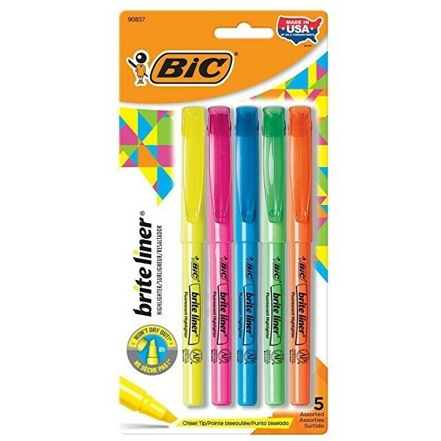 BIC Brite Liner Fluorescent Highliter 5 Assorted Colors (6-Pack)