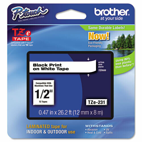 Brother TZE 231 Label 1/2&quot; - Black Print On White Tape