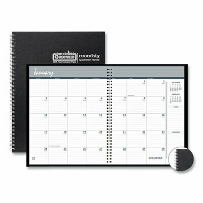 Monthly Hard Cover Planner, 11 x 8.5, Black Cover, 14-Month (Dec to Jan): 2022 to 2024