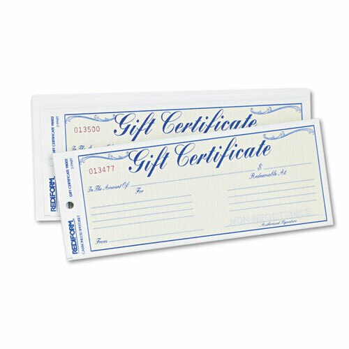 Gift Certificates w/Envelopes, 8-1/2w x 3-2/3h, Blue/Gold, 25/Pack