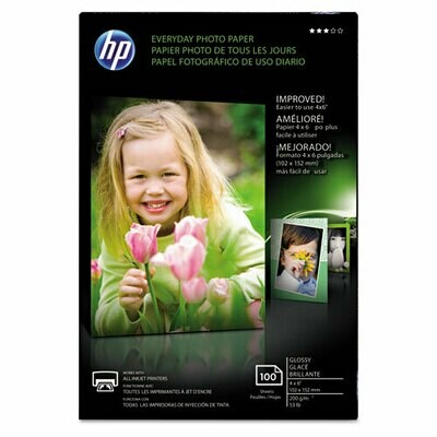HP Glossy Photo Paper, 8 mil, 4 x 6, 100/Pack