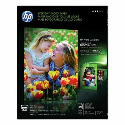 HP Ink Jet Glossy Photo Paper, 8 mil, 8.5 x 11, 50/Pack