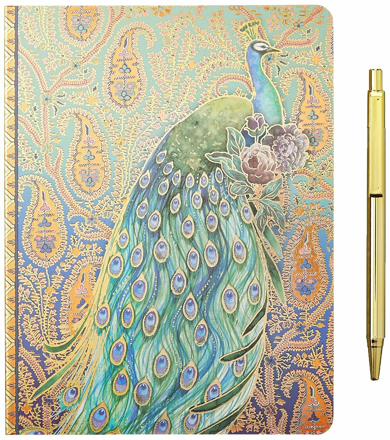 Punch Studio Journal and Pen Set, Peacock Paisley