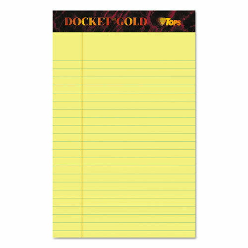 Docket Gold Ruled Perforated Jr. Legal Pads, Narrow Rule, 5 x 8, Canary