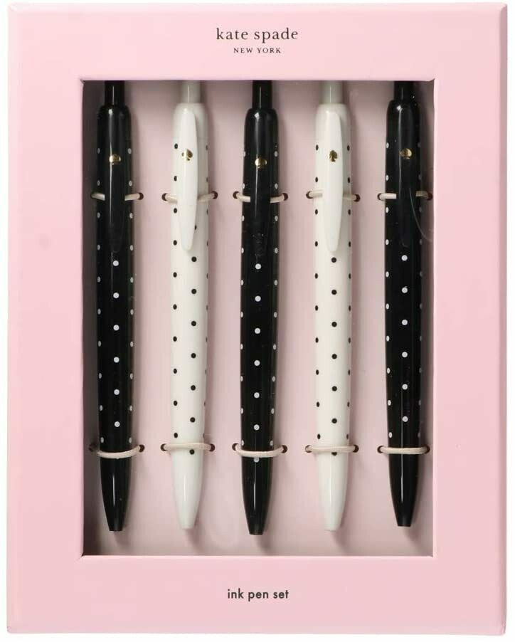 Kate Spade Black Ink Pen Set Of 5, Black Dots