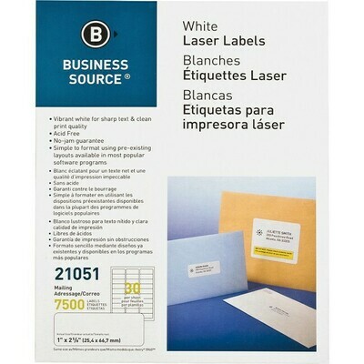 Business Source Bright White Premium-quality Address Labels, Permanent Adhesive - Rectangle, 1" x 2 5\8"