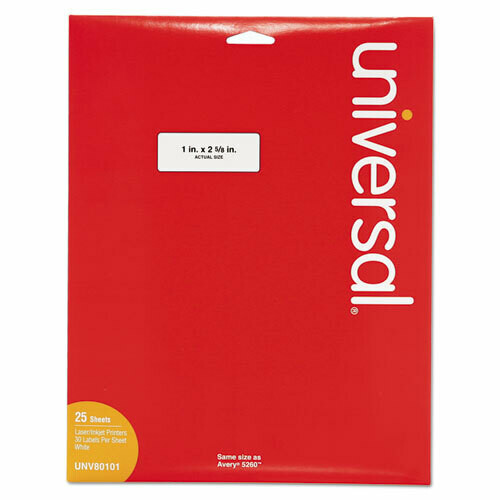 Universal White Address Labels, Inkjet/Laser Printers, 1 x 2.63, White, 30/Sheet, 25 Sheets/Pack
