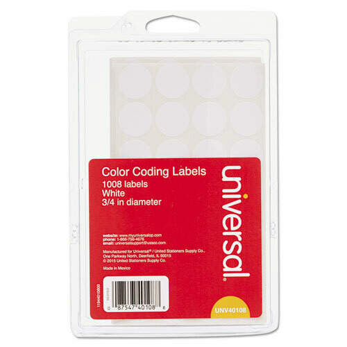 Universal Self-Adhesive Removable Color-Coding Labels, 0.75&quot; dia., White, 28/Sheet, 36 Sheets/Pack
