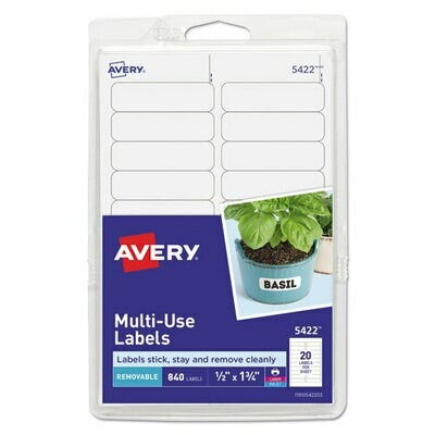 Avery Removable Multi-Use Labels, Inkjet/Laser Printers, 0.5 x 1.75, White