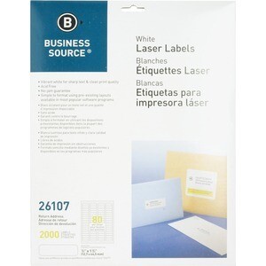 Business Source Return Address Laser Labels - Permanent Adhesive - 0.50&quot; x 1.75&quot;