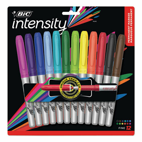 Bic intensity Permanent Marker, Fine Bullet Tip, Assorted Colors, 12/Set
