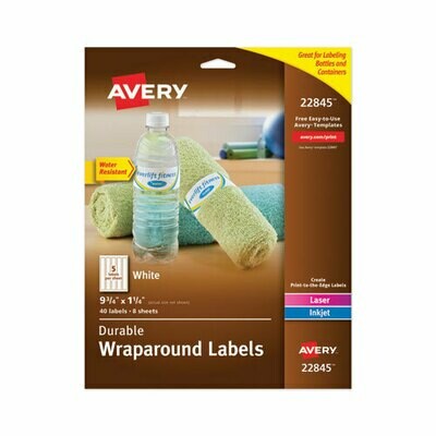Avery Water-Resistant Wraparound Labels w/ Sure Feed, 9 3/4 x 1 1/4, White, 40/Pack